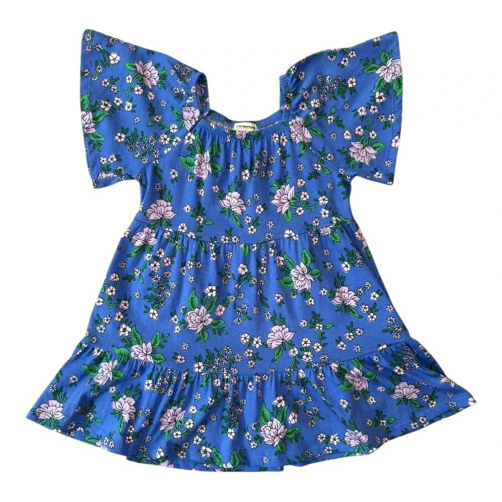 Crewcuts Girls Blue Floral Tiered Dress Flutter Sleeve Size 2